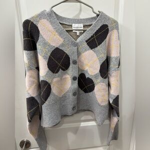 NWT Willow & Wind Gray and Pink Heart Argyle Pattern Sweater - L